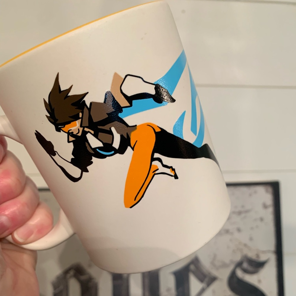 Orange and Blue Ceramic Art Mug tracer bombs away